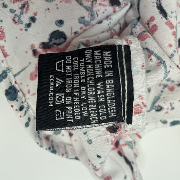 Ecko Long Sleeve Button Down Shirt Boys 4T White Red Blue Splatters Cool Funky - Picture 11 of 13